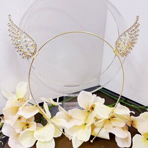 Angel wings headband, gold halo crown, Flower girl headpiece, Fairy halo crown